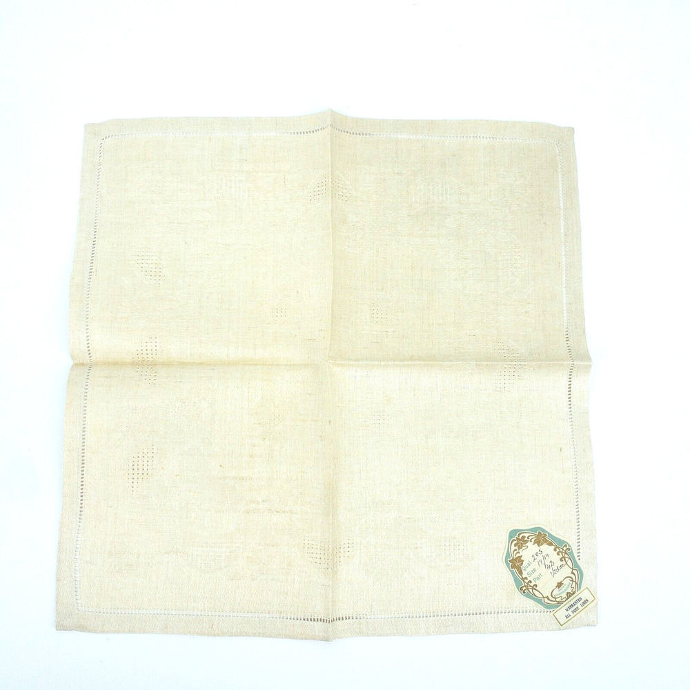 Vintage Linen Napkin Set 11 Beige European 1950s Table Decor - Picture 10 of 16